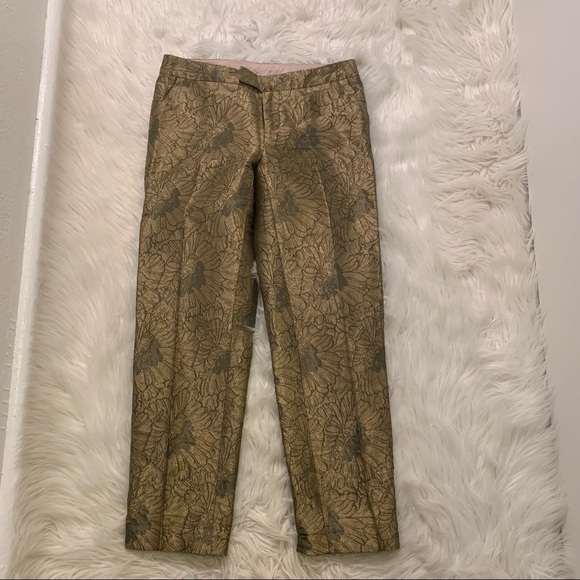 Elevenses Anthropologie Gilded Jacquard Crop Pants Gold - Picture 4 of 9